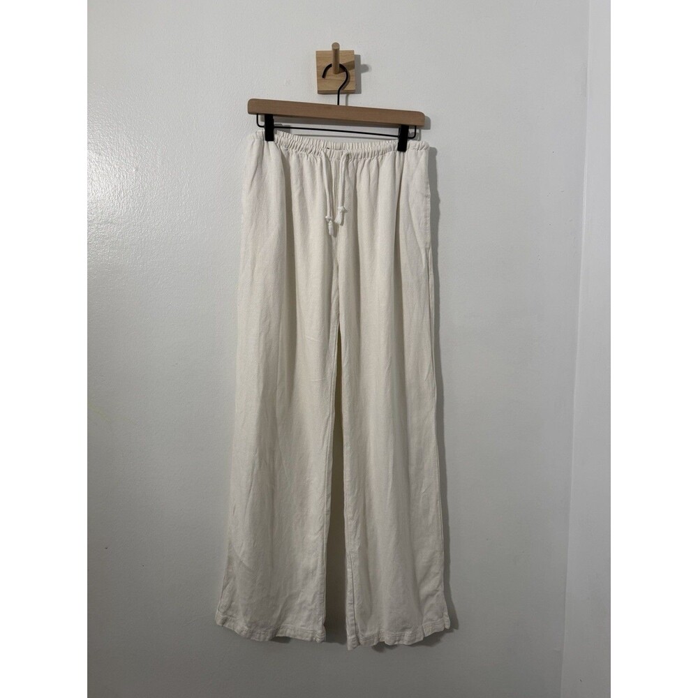 Brandy Melville White Cream Viscose Linen Wide Leg Pull On Pant Beach Coastal